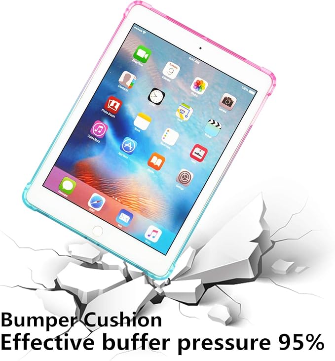 for Apple iPad 9th/8th/7th Generation Case 10.2 inch (2021/2020/2019),Slim Lightweight Translucent Clear Soft TPU Back Shockproof Cover Silicone Corner Protective Tablet Shell, Pink & Green