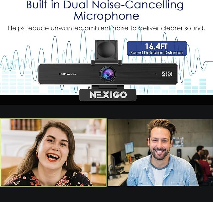 Zoom Certified, NexiGo N950P (Gen 2) 4K Zoomable Webcam, RF Remote, Sony_Starvis Sensor, 5X Digital Zoom, Pro Web Camera with Dual Stereo Mics