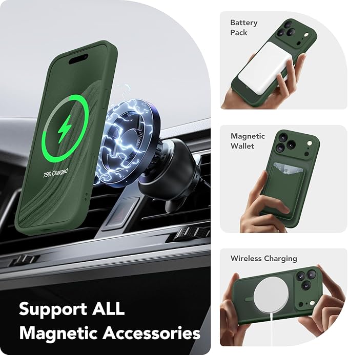 CAPRARO Magnetic for iPhone 17 Pro Case, Upgraded [Full Camera Protection] [Compatible with MagSafe] Protective Translucent Matte Women Girl Phone Case Cover, Deep Green