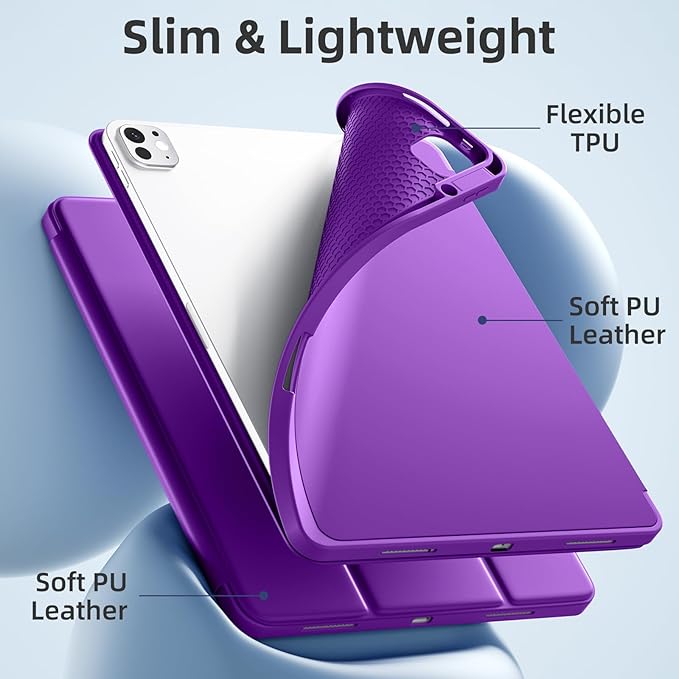 Akkerds Compatible with iPad Pro 13 Inch Case (M5/M4) 2025/2024, for iPad 13 Pro Case with Pencil Holder, Slim Trifold Stand Protective Cover with Soft TPU Back, Auto Wake/Sleep (Darkpurple)