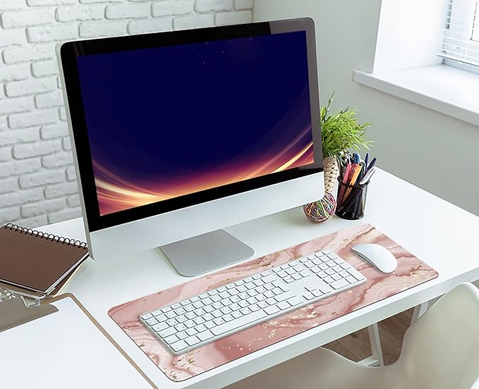 Liquid Marble Desk Mat,Abstract Marble with Gold Splatter Gaming Mouse Pad,Large Non-Slip Rubber Base Mousepad with Stitched Edges,Waterproof Mouse Mat Desk Pad for Office Game Home 35.4x15.75 in