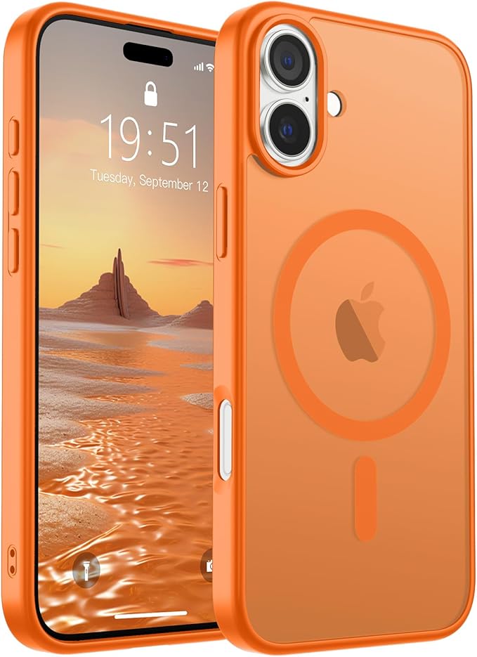SUPFINE Magnetic for iPhone 16 Case (Compatible with MagSafe) (Military Grade Drop Protection) Translucent Matte Shockproof Phone Cover,Starry Orange