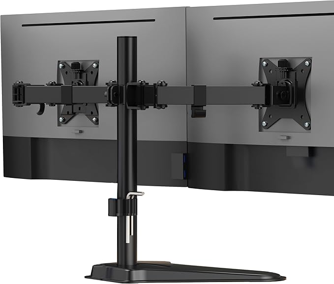 Mount-It! Dual Monitor Stand for Desk, Free Standing Monitor Mount for 2 Screens up to 32”, Height Adjustable with Tilt, Swivel & Rotation, VESA 75x75 & 100x100