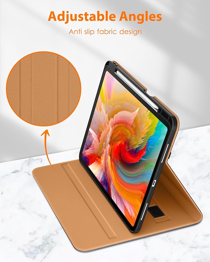 DTTO for iPad Pro 13 inch Case (M5/M4) 2025/2024, Premium Leather Business Folio Stand Cover with Pencil Holder - Auto Wake/Sleep & Multiple Viewing Angles, Built in Hand Strap & Pocket, Grey