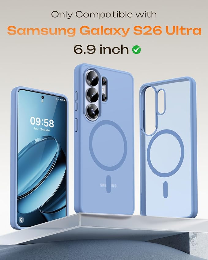 TOCOL for Samsung Galaxy S26 Ultra Case, Built-in Magnetic Ring, Drop Protection, Slim Translucent Matte Phone Case for Galaxy S26 Ultra 6.9 inch (Light Blue)