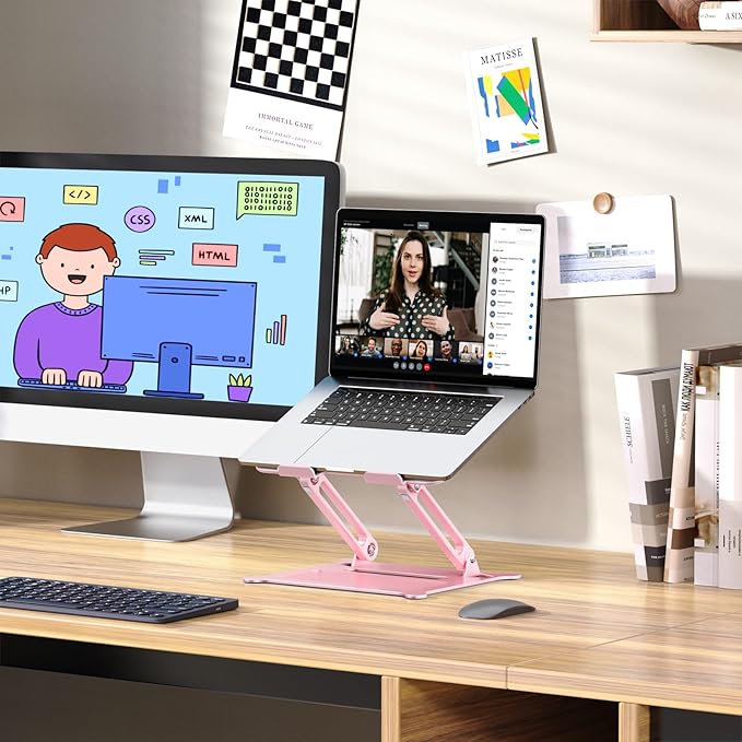 Urmust Laptop Notebook Stand Holder Adjustable Laptop Stand Portable Computer Riser Compatible with MacBook Air Pro HP Dell XPS Lenovo All Laptops 10-15.6"(Rose Gold)