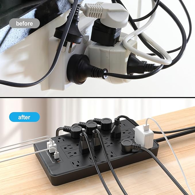 HITRENDS Power Strip with USB C, Surge Protector Power Strip with 22 Outlet & 3 USB A Ports & 2 USB C Port, 1875W/15A Multiplug with Flat Plug, 6 Ft Extension Cord for Home Office