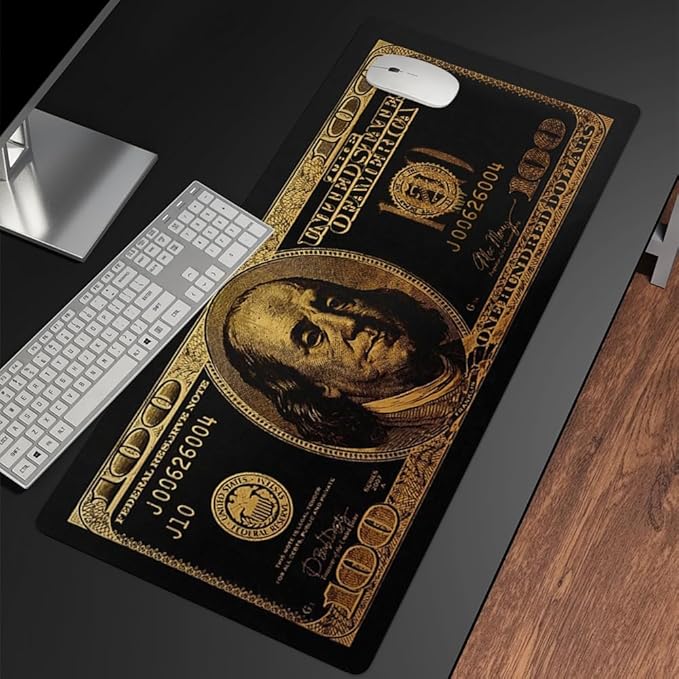 Black Money Rectangle Mouse Pad Non Slip Rubber Base Cool Funny US Dollar Full Desk Mouse Pad 100 Dollar Bills Gaming Keyboard and Mouse Pad for Laptop Computer Office Home Desk 31.5“x15.7