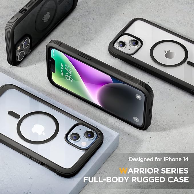 Miracase Glass Series Designed for iPhone 14 Plus Case 6.7 inch, Upgrade Full-Body Magnetic Clear Case with Built-in 9H Tempered Glass Screen Protector,Compatible with MagSafe, Black