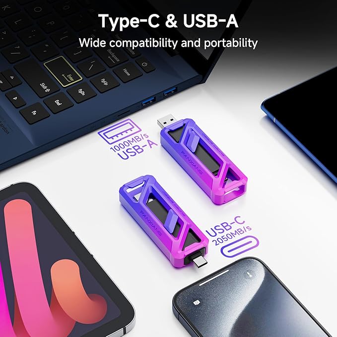 fanxiang Flash Drive 2TB, Up to 2050MB/s USB 3.2 Gen2×2, with USB A + Type C, 2-in-1 USB Memory Stick Thumb Drive for iPhone/Android/Windows/MacPC/Laptops, FF958