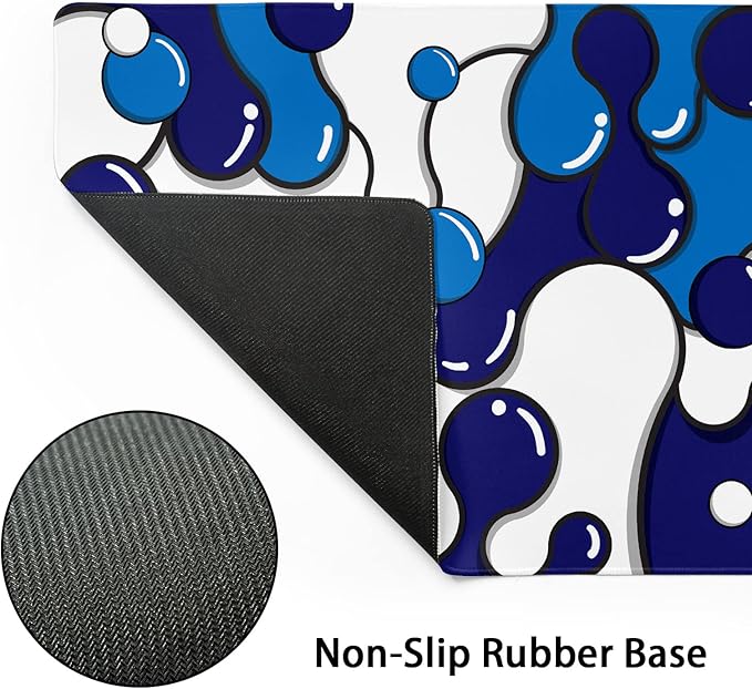 Navy Blue White Mouse Pad Anime Cool Geometric Japanese Extended Desk Mat 90X40 CM Non-Slip Rubber Base Stitched Edge Large XXL Mousepad for Gaming Laptop Computer Desktop 35.4×15.7 Inch
