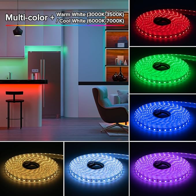 BTF-LIGHTING IP68 Waterproof Outdoor RGBW LED Strip 5050SMD RGB+Warm White(3000K-3500K) 4 Color in 1 DC12V 16.4ft 5m 60LED/m Multi-Colored Light White PCB Can Work Outdoor(No Adapter or Controller)