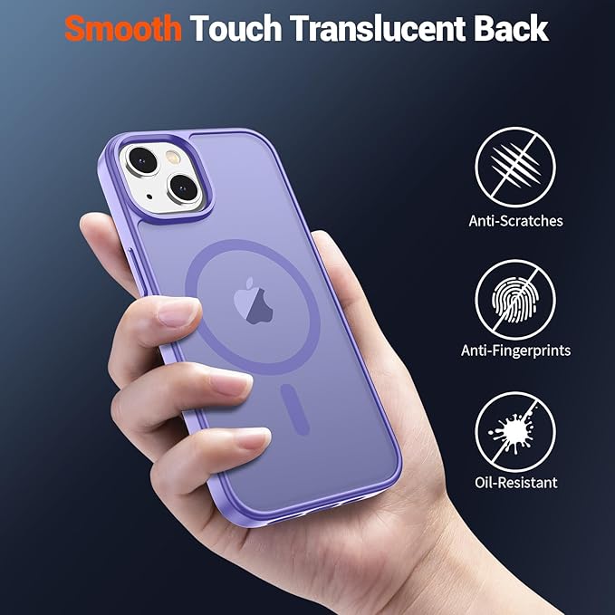 SUPFINE Magnetic for iPhone 15 Plus Case & iPhone 14 Plus Case(Compatible with MagSafe)(Military Grade Drop Protection) Slim Translucent Shockproof with Anti-Fingerprint Phone Case,Purple