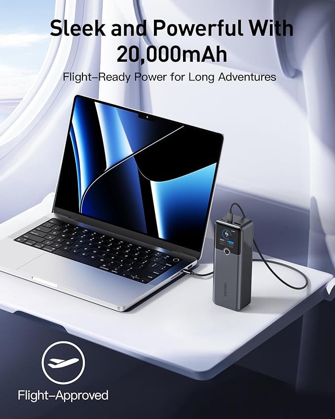 SIXTHGU Laptop Power Bank, 3-Port 20,000mAh Portable Charger with 200W Max Output, PD 3.1 Fast Charging, Flight-Approved for Travel, PowerTower, for MacBook, iPhone 17/16 Series, and More (Blue)