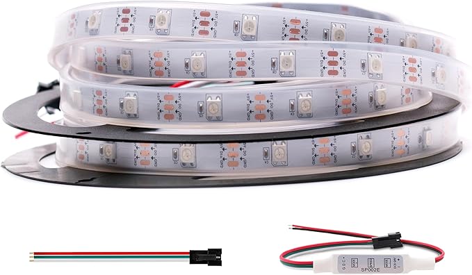WS2812B RGB LED Strip, Individually Addressable LED Strip, Chasing Effects Dream Color 5050SMD 5M 150 LED Pixel Strip Rope Light DC 5V (White PCB 16.4FT 30Pixels/m Waterproof IP67)