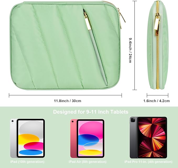 Puffy Tablet Sleeve Case for 9-11 Inch Tablets, Padded Pouch Bag for iPad Pro 11-in (M4), iPad 10.9 (10th Gen), iPad Air 11-in (M2), Galaxy Tab S9/S8 (Matcha Green-11)