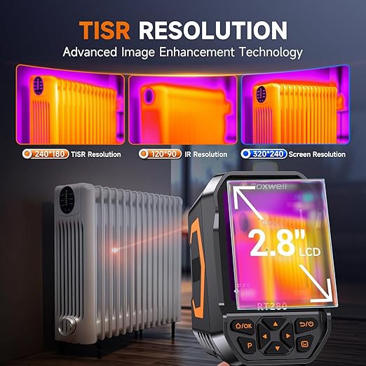 FOXWELL RT280 Thermal Imaging Camera, 320 X 240 2.8" LCD Screen Thermal Camera, TISR Resolution 240 x 180, 25Hz Handheld Infrared Cameras with Laser, PC Analysis, Photo & Video Recording, 8GB