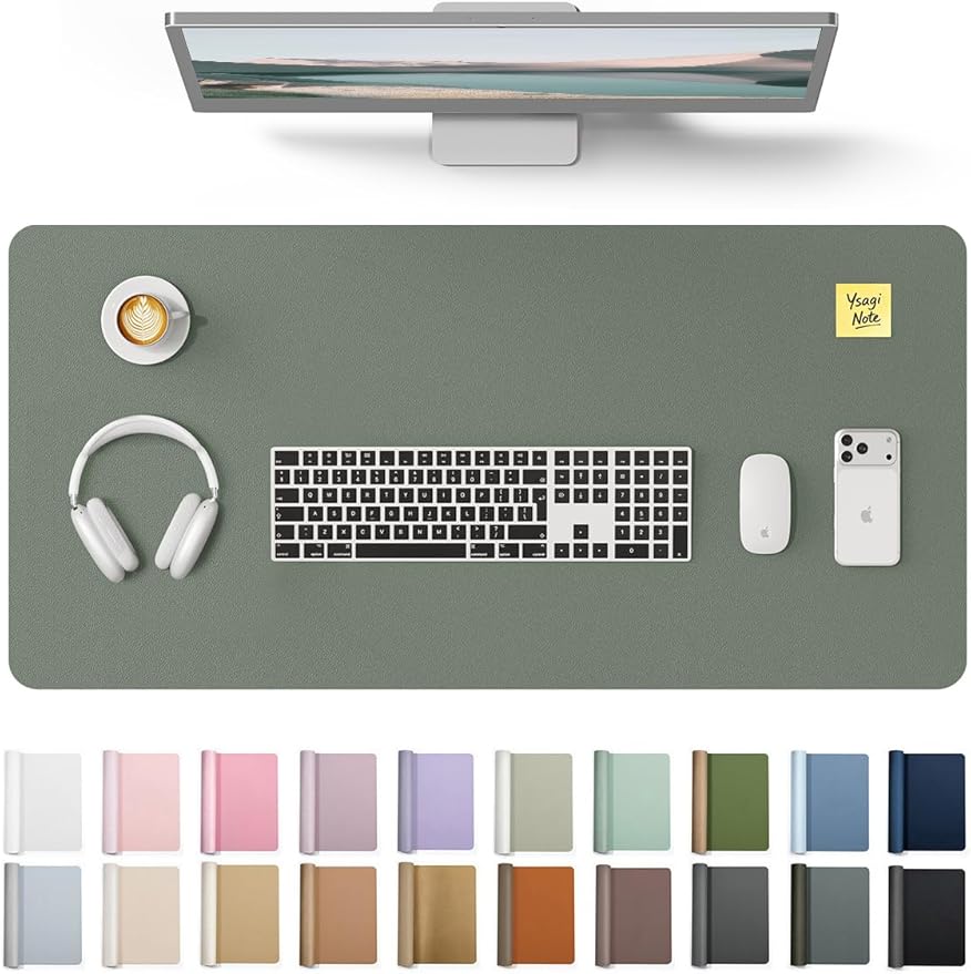 YSAGi Leather Desk Protector, Office Mat, Large Mouse Mat, Non-Slip PU Leather Blotter, Laptop Desk Pad, Waterproof Writing Pad for Office and Home (Dark Green, 35.4" x 17")