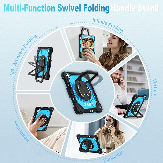 WESOROL Case for iPad Pro 13 Inch M5 2025/M4 2024 (7th Gen) with Screen Protector/360° Rotating Stand/Pencil Holder/Shoulder Strap,Military Grade Shockproof iPad Case 13 Inch iPad Pro M5/M4,Black Blue