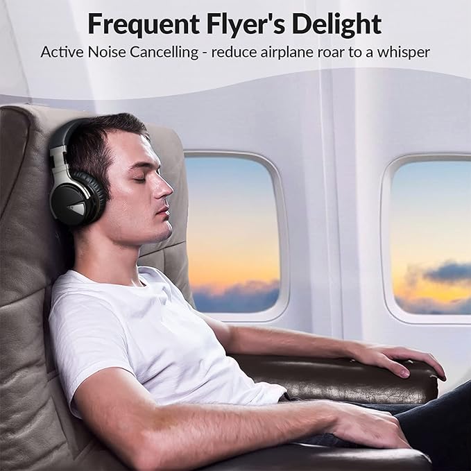 Silensys E7 Active Noise Cancelling Headphones Wireless Bluetooth Headphone with Microphone Deep Bass Over Ear, Comfortable Protein Earpads, 30 Hours Playtime for Travel/Work, Black