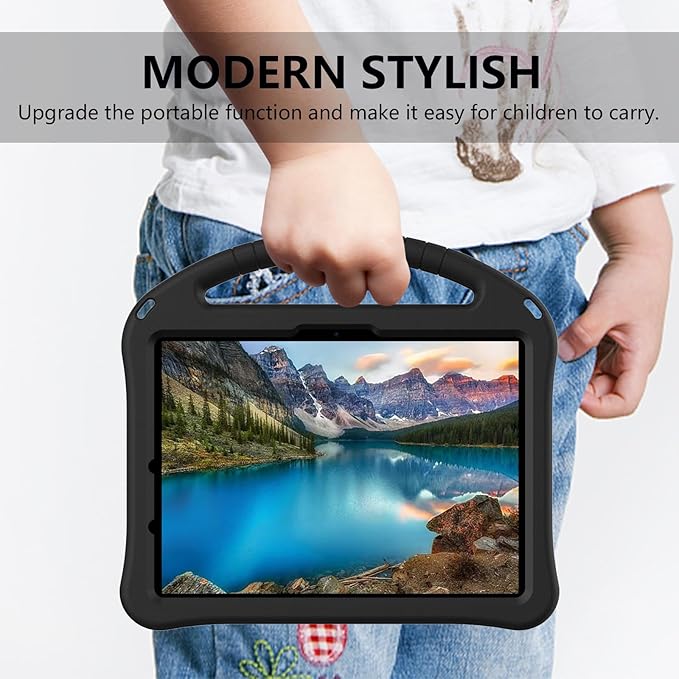 Kids Case for iPad Pro 11-Inch 2022/2021/2020/2018 (4th/3rd/2nd/1st Generation) & iPad Air 5th/4th Gen Case 2022/2020 10.9" with Kickstand/Handle/Pencil Holder Stand Girl Boy Cover, Black