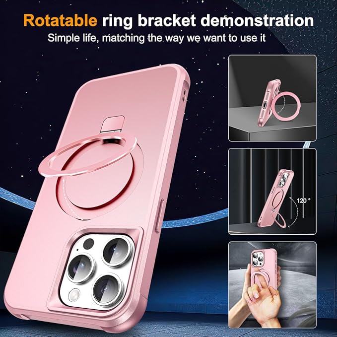 SKYLMW Compatible with iPhone 14 Pro Max Case with Invisible Magnetic O-Ring Stand Military-Grade Case for iPhone 14 ProMax 6.7" [Compatible with Mag-Safe][Great Grip Feeling], Rose Gold