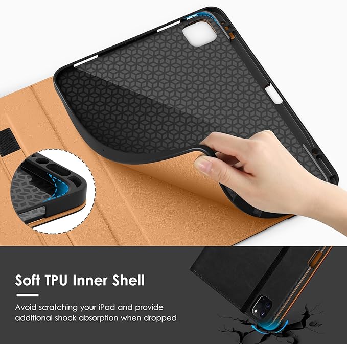VIKESI Case for iPad Air 13 inch (M4) 2026 / (M3) 2025 / (M2) 2024,Premium Leather Folio,Apple Pencil Holder,Auto Sleep/Wake,Stand Cover - Black Brown