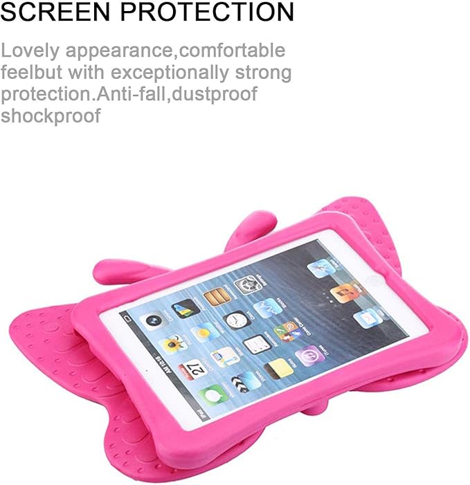 Kids Proof Case for Apple iPad mini 5/4/3/2/1 with Kickstand 3D Cartoon Soft EVA Foam Lightweight Shockproof Cover iPad mini 5th (2019) 4th/3rd/2nd/1st Generation 7.9", Rose Butterfly