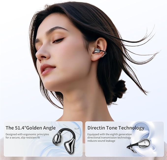 Open Ear Earbuds I5, Bluetooth 6.0 Headphones for Gym & Running, IPX5 Sweatproof, 36H Playtime, Secure Clip-On Fit for Work & Sports (4-Gray)