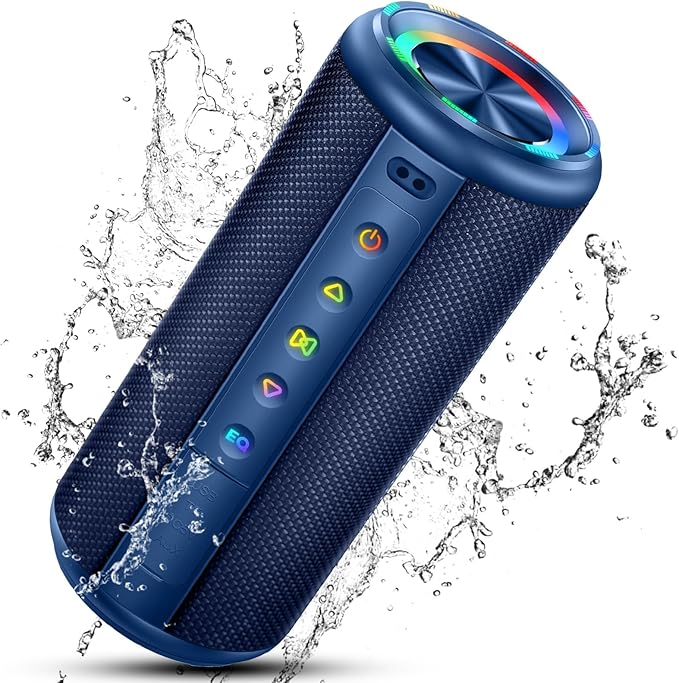 Portable Bluetooth Speaker, Bluetooth 5.4 Wireless Speaker with 20W HD Loud Stereo Sound, 20H Playtime, IP7 Waterproof, LED Lights, TWS Pairing, Built-in Mic, for Outdoor, Party, Home, Gift, Blue