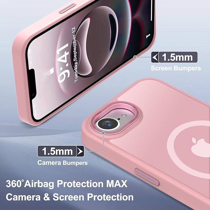 Newfuture Designed for iPhone 17e Case & iPhone 16e Case with Magnetic [13 FT Military Drop Protection] [Compatible with Magsafe] Translucent Shockproof with Anti-Fingerprint Phone Case, Tender Pink