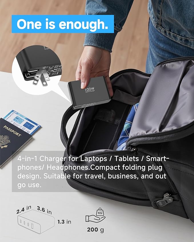 TOPADRE 100W USB C Charger, 4-in-1 Charging Station with LED Dispay, GaN Compact Foldable Laptop Charger for MacBook Pro/Air, iPad Pro, for iPhone 17/16/15 Pro Max, 2 Pack