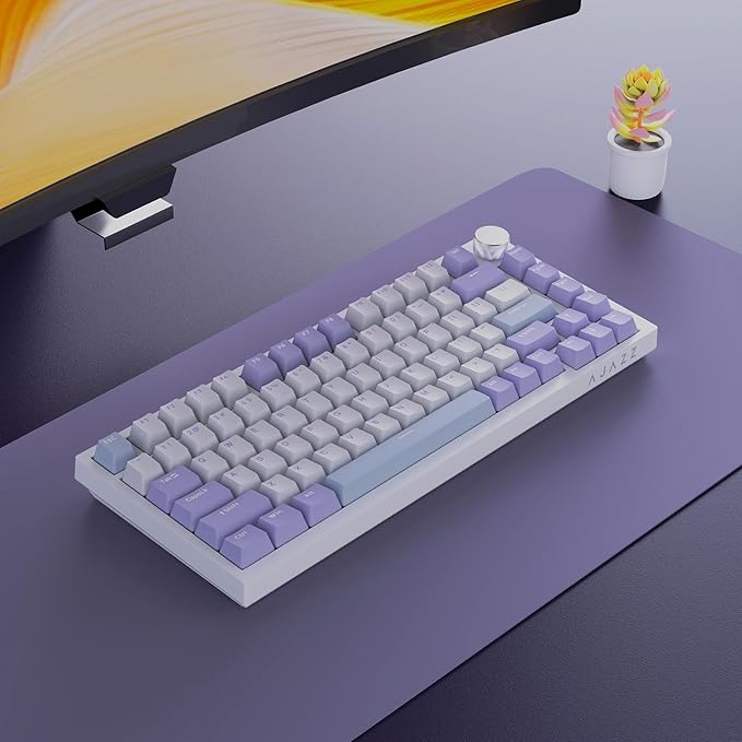 Ajazz 75% Mechanical Gaming Keyboard with Volume Knob, Gasket Mount Wired Custom Keyboard, South-Facing RGB Backlit, PBT Keycaps, Pre-lubed Linear Switches, Creamy Sound for Office & Gaming