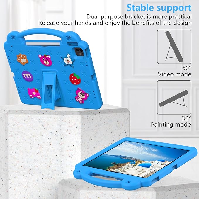 Kids Case for iPad Air 13 inch M3 2025/M2 2024 & iPad Pro 13 inch M4 2024 & iPad Pro 12.9 inch Cover 6th/5th/4th/3rd Generation 2022/2021/2020/2018 with Stand/Pencil Holder/Handle, Sky Blue
