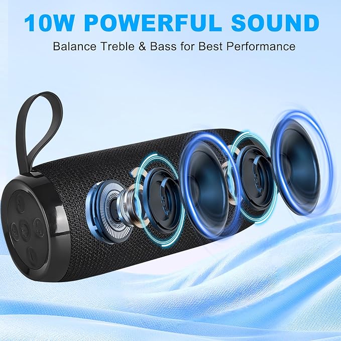 Small Portable Bluetooth Speaker, 10W Loud Stereo Sound, Small Wireless Speaker for Outdoor, TWS Pairing, BT5.3, Home/Party/Outdoor/Beach (Black)