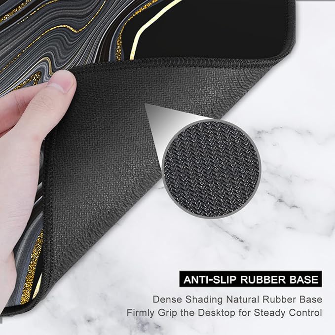 Auhoahsil Extended Mouse Pad, XXL Desk Pad Gaming Mousepad, Large Big Laptop Computer Keyboard Desk Mat with Non-Slip Base Stitched Edge for Gaming Office Men Women, 35.5 x 15.7 in, Black Marble