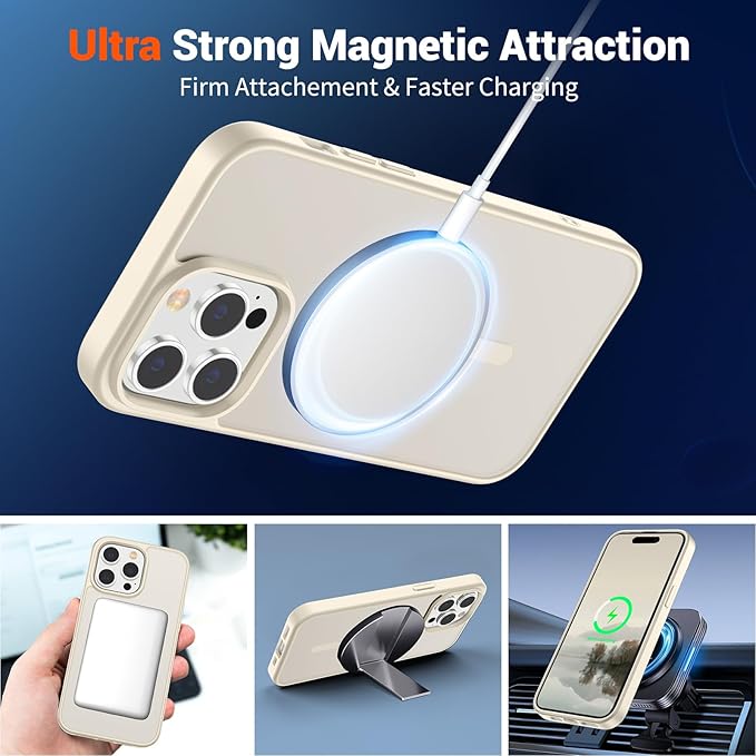 SUPFINE Magnetic for iPhone 14 Pro Case (Compatible with MagSafe) (Military Grade Drop Protection) Slim Translucent Matte Shockproof with Anti-Fingerprint Phone Case,Antique White