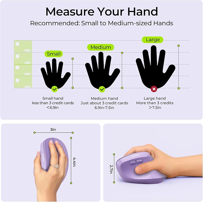 seenda Ergonomic Mouse Wireless, MOU200 Bluetooth Vertical Mouse - 3 Multi-Device Connectivity,1000/1600 /2400 DPI, Ergo Optical Mice for Windows, Mac OS, Computer/PC/Laptop, Purple
