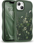 GVIEWIN Cute for iPhone 14 Case & iPhone 13 Case [Compatible with MagSafe][Curly Wave Edge]Floral Translucent Magnetic Shockproof Protective Phone Cover for iPhone 14/13 6.1'', Floratopia/Forest Green