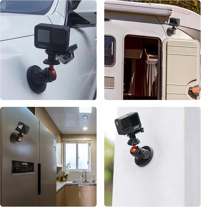 UURIG BH07 Magnetic Camera Mount with 360° Ball Head, Magnetic Mount Base Stand with 1/4"-20 Thread for GoPro,Pocket4/3,Insta360 X5/X4, Rubber Coated Magnet Base Deal for Action 5Pro/4/3 to Cars Body