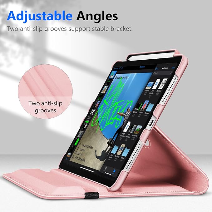 Fintie Rotating Case for iPad Pro 11-inch (4th / 3rd Generation) 2022/2021-360 Degree Swiveling Stand Cover w/Pencil Holder, Auto Sleep/Wake, Also Fit iPad Pro 11" 2nd/1st Gen, Rose Gold