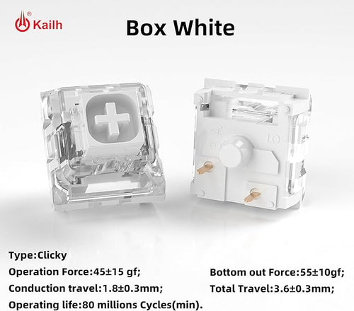 Kailh Box White Clicky Keyboard Switch,3-pin 45gf Pre-Lubed Dustproof Waterproof RGB SMD Key Switches for 3D Prints and Mechanical Gaming Keyboard(White,72pcs)