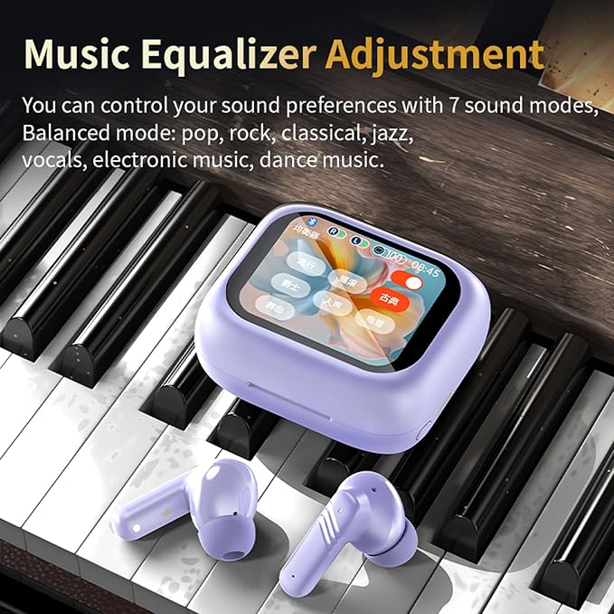 Active Noise Cancelling Touchscreen Earbuds ANC with Smart Touch Screen Case, Blue Tooth Ear Buds With Screen on Case Earphones for iPhone Android Purple TWS True Wireless Bluetooth Earbuds Headphones