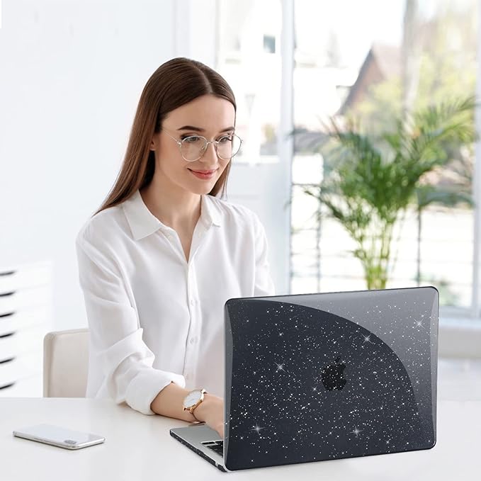 EooCoo Case Compatible with MacBook Air 15 inch M5 2026 2025-2023 Release M4 M3 M2 Model A3448 A3241 A3114 A2941, Plastic Hard Shell Case & Keyboard Cover & Screen Protector, Sparkly Black