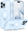 CAPRARO for iPhone 14 Pro Max Case with 360° Spin Magnetic Stand for Women, [Compatible with MagSafe] [Full Camera Protection] Cute Wave Translucent Matte Case for iPhone 14 Pro Max, Light Blue