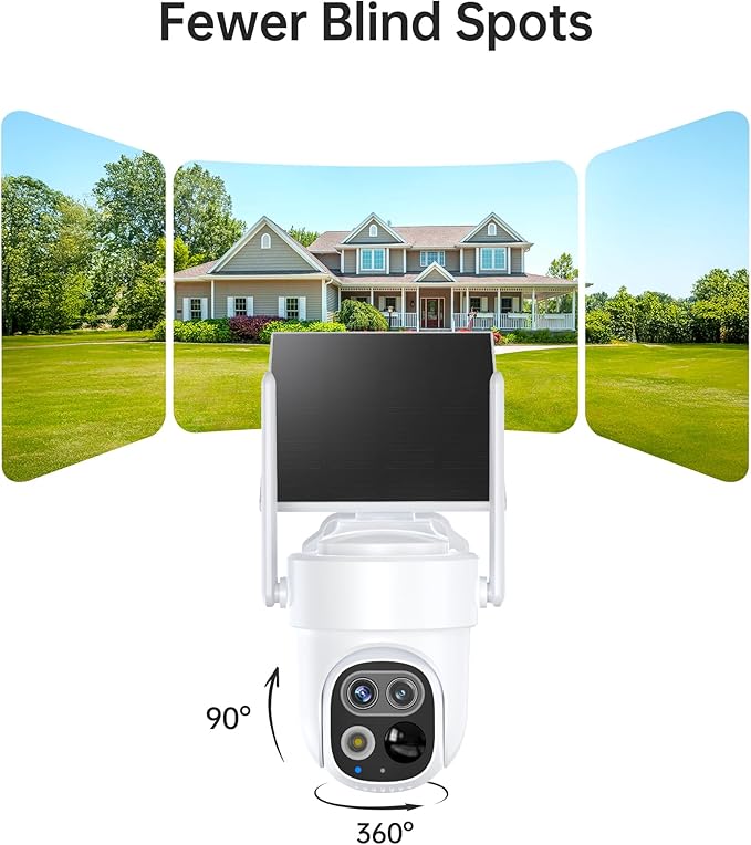 Solar Security Cameras Wireless Outdoor 2-Pack with NVR, Dual-Lens 4K (2K+2K) PTZ Camera System, AI Human & Vehicle Detection, Color Night Vision, WiFi Remote Viewing, No Monthly Fee (CWS01)