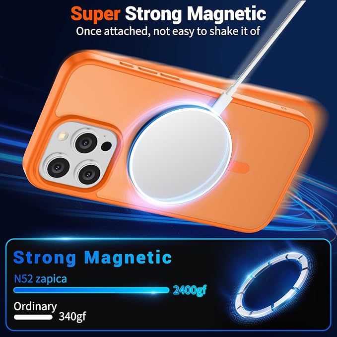 SUPFINE Magnetic for iPhone 15 Pro Max Case (Compatible with MagSafe) (Military Grade Drop Protection) Translucent Matte Shockproof Phone Cover,Starry Orange