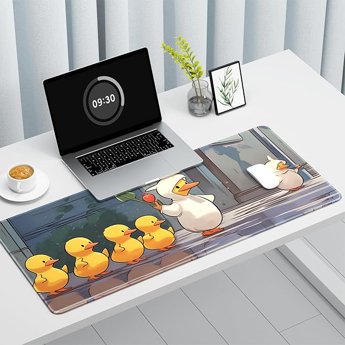 Auhoahsil Ultra Large Gaming Mousepad, XXL Extended Full Size Desktop Matt for Keyboard, Laptop & Computer, 35.5 x 15.7 in, Anime Cute Ducks
