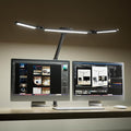 Honeywell Wide Desk Lamp with Clamp for Dual Monitors, 22W Full-Spectrum Eye-Caring LED Desk Lamp for Home Office, 3-Section Adjustable Architect Light for Large Desk, Stepless Dimming, 3000K-5700K