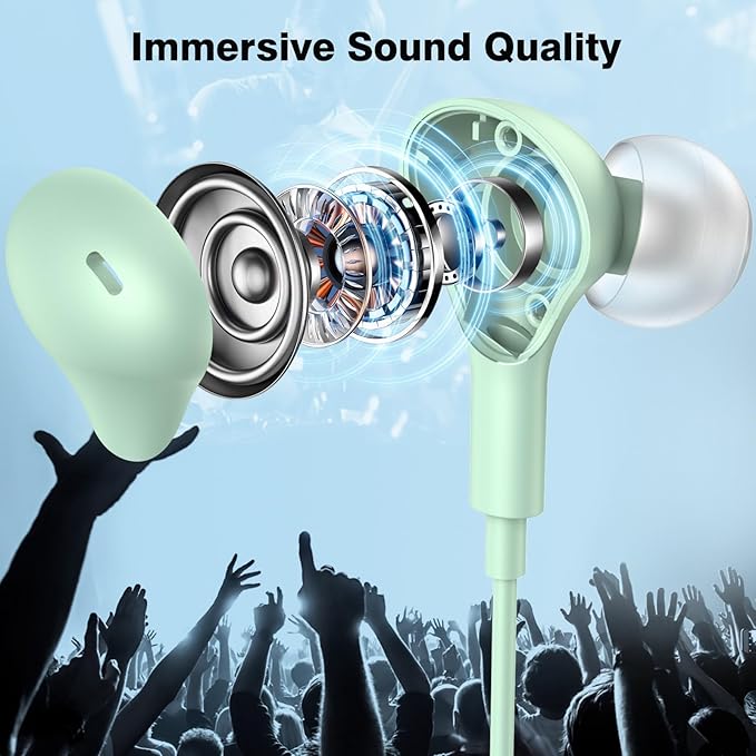 APETOO USB C Headphones for iPhone 17 16 15 Plus iPad 10th Wired Earbuds for Samsung S26 S25 S24 S23 S22 Magnetic Noise Canceling in-Ear Type C Earphones with Mic Volume Control for Pixel 9 8 7, Mint